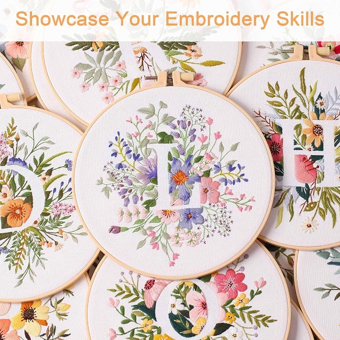 Harimau Letter L Pattern Embroidery Kit for Adult Beginners, Complete Starter Pack with 1 Hoop, Needles, Instruction Guide & Embroidery Stitch Video Tutorials