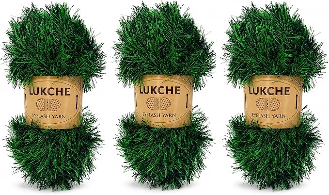 Eyelash Fun Fur Yarn Premium 100% Polyester 164 Yds (150 Mt), 3.53 Oz (100 Gr) Colorful Crochet Yarn Dıy Hand Knitting. (Black-Green, 3 Skein)