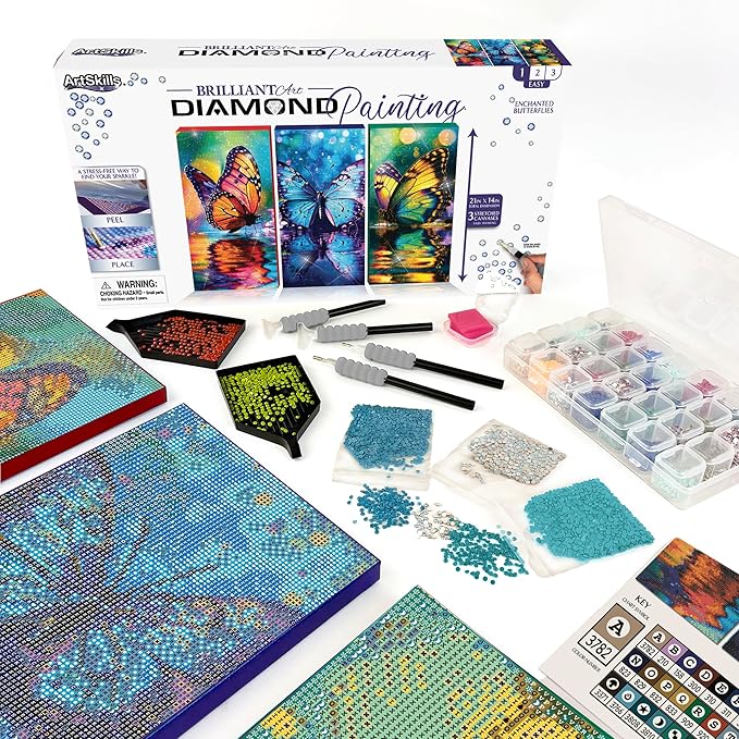 ArtSkills Diamond Painting Kit Framed Canvas Diamond Art - Butterflies