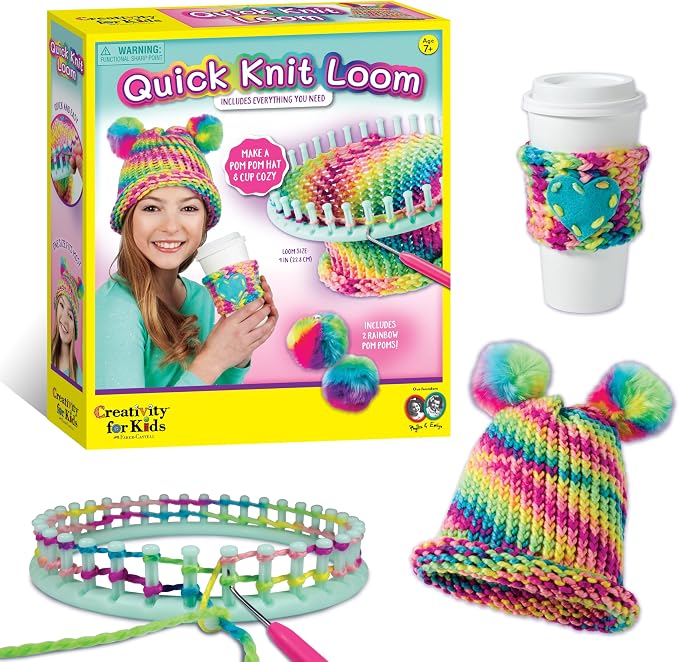 Creativity for Kids Quick Knit Loom Kit - Knitting Kit for Kids, Make Your Own Pom Pom Hat and Accessories, Knitting Loom Crafts for Kids