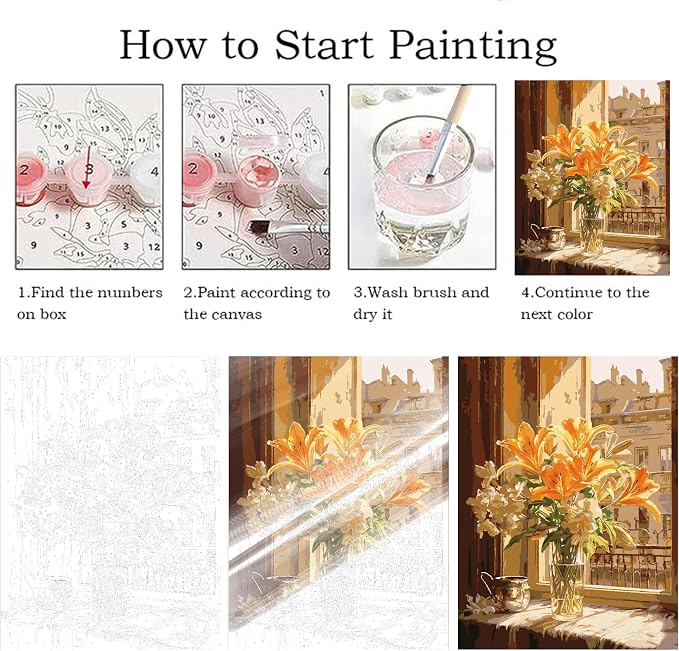 ZRIZQ Flowers Paint by Numbers Kit for Adults Beginner,City Scape,16x20