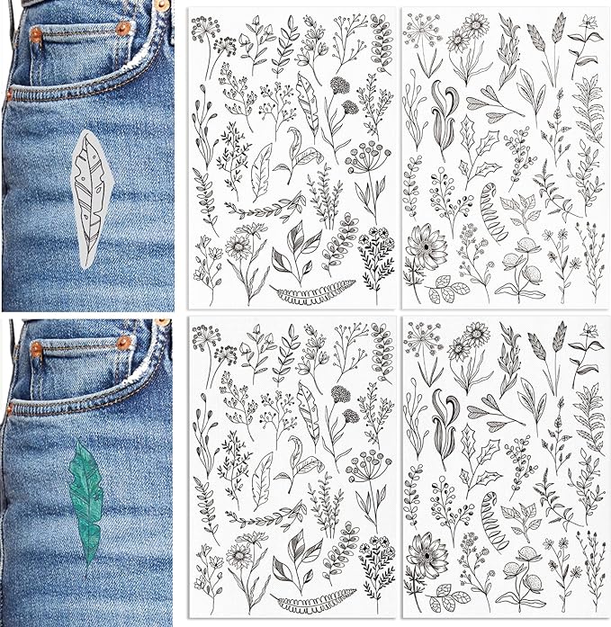 Patemby Embroidery Pattern Water Soluble Embroidery Stabilizers, Stick and Stitch Embroidery Paper Wash Away with Pre-Printed Pattern Designs Stencils Transfers for Hand Sewing Lover Beginner