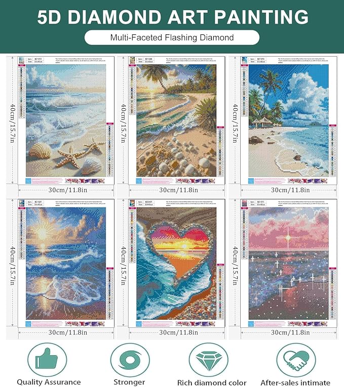 6 Pack Diamond Art Kits for Adults, Beach Diamond Painting Kits 12x16 inch