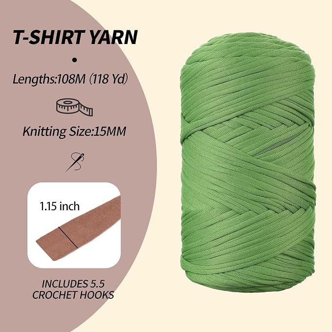 2 Pack T-Shirt Yarn - Together 800g/236 Yards Elastic Fabric Crochet Cloth T-Shirt Yarn, Thick Hand Knitting Yarns for Crocheting Bags/Rugs/Baskets/Craft Project (Modern, 1-Khaki)
