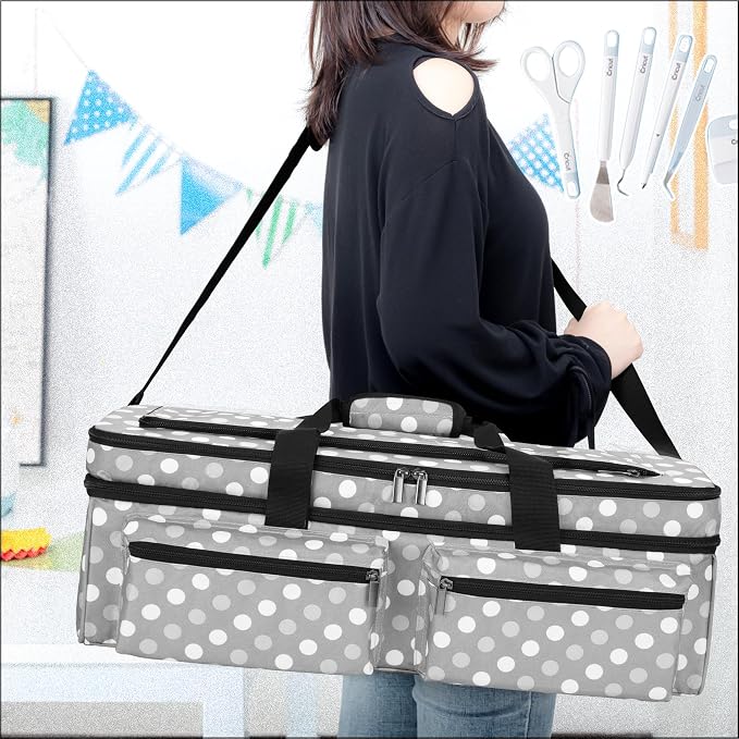 LUXJA Double-layer Bag for Cricut Explore Air (Air2) and Maker, Gray Dots