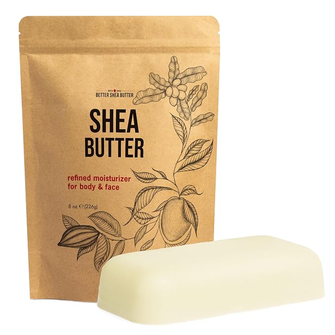 Refined Shea Butter Unscented - 100% Pure African Shea Butter for Hair and Dry Skin - Use for Soap Base, Face and Body Moisturizer, for DIY Whipped Body Butter and Lip Balm 8 oz Bar