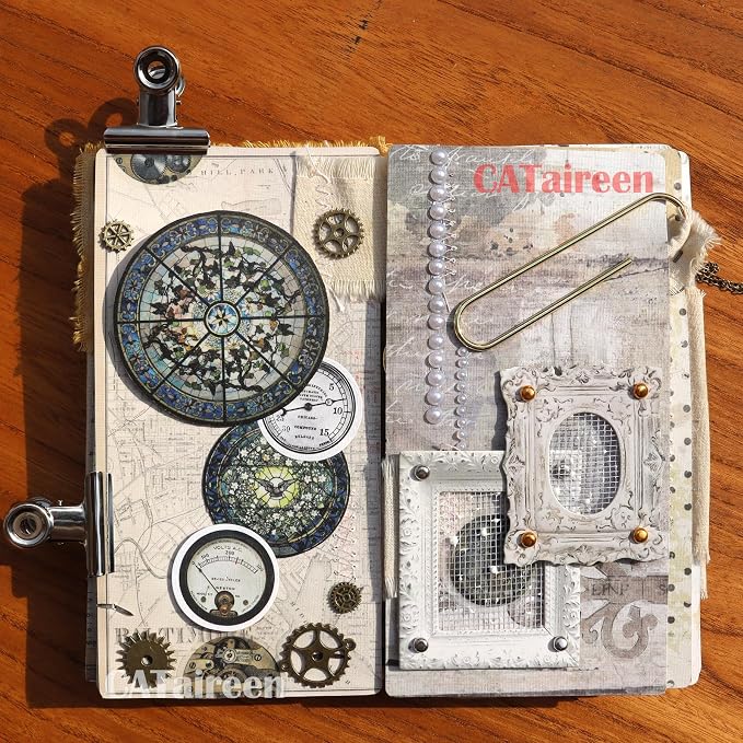 CATaireen Vintage Junk Journal Ephemera Scrapbooking Supplies Translucent Vellum Paper Stickers Card Making Decal Art Aesthetic for Adults (Ephemera Round Machinery)