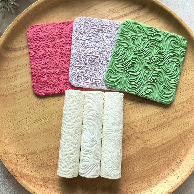 3Pcs Polymer Clay Texture Roller Work with Polymer Clay Cutters for DIY Earrings Jewelry Making Craft Supplies