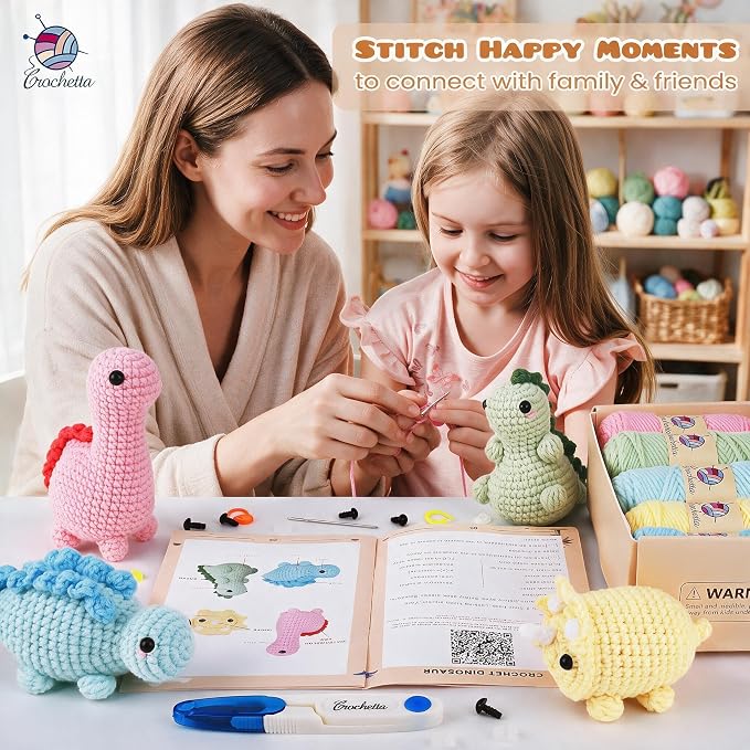 Crochetta Crochet Kit for Beginners, Crochet Starter Kits for Adults, Amigurumi Craft Knitting Crocheting Kits with Step-by-Step Video Tutorials, 6 Pc Hanging Potted Plants Family(40%+ Yarn