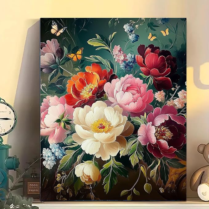 Arttoplus Flowers Paint by Numbers Kit for Adults Beginner 16x20 inch | Butterfly Adult Paint by Number Kits on Canvas, Flowers Oil Painting by Number for Gift Home Wall Decor (Without Frame)