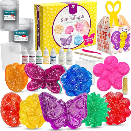 Pinwheel Crafts DIY Soap Making Kit for Kids Ages 5-12, 16 Flower Molds