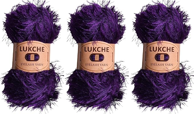 Eyelash Fun Fur Yarn Premium 100% Polyester 164 Yds (150 Mt), 3.53 Oz (100 Gr) Colorful Crochet Yarn Dıy Hand Knitting (Purple, 3 Skein)