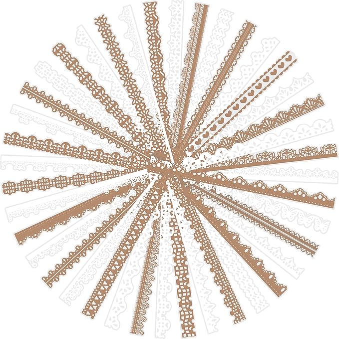 160 Pcs Transparent Lace Stickers for Scrapbooking Photo Album Card Making Journals Wedding Invitations Craft Project Decoration, White and Light Coffee Color PET Material, 40 Patterns