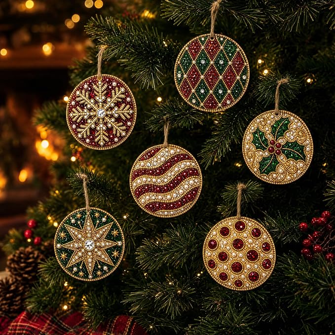 6PCS Christmas Wooden Ornaments DIY Pearl Diamond Painting Kit 07