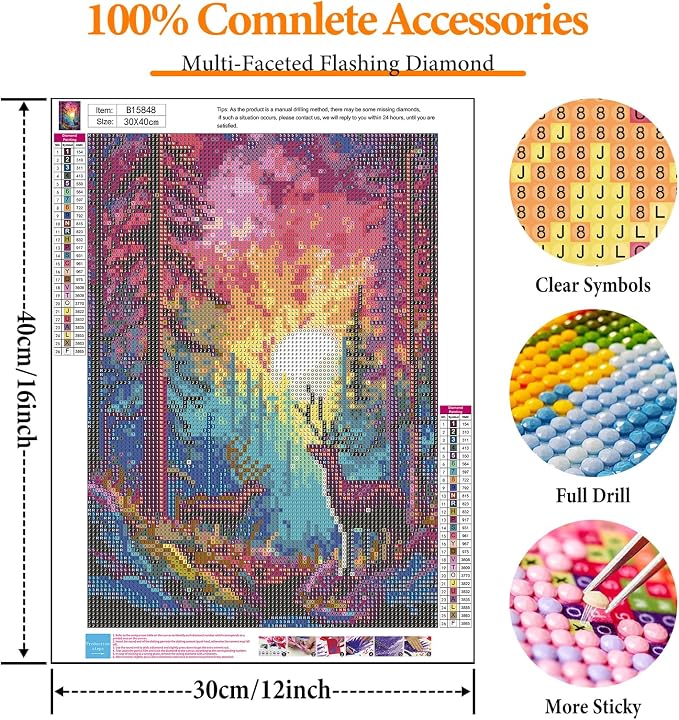 Diamond Art Kits for Adults, Sunset DIY 5D Diamond Painting for Beginners | 12x16 Inch, Full Drill Round Dots, Rainbow Forest Deer Gem Art Craft Kits, Home Wall Decor, Stress Relief Relaxing Hobby Gift