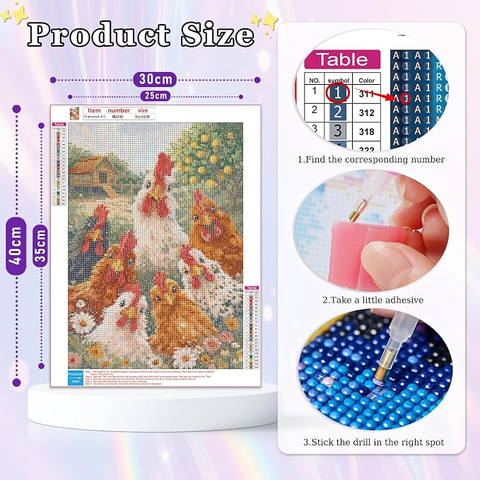 Amaieuin Chicken Diamond Art Kits for Adults Beginners 12x16inch
