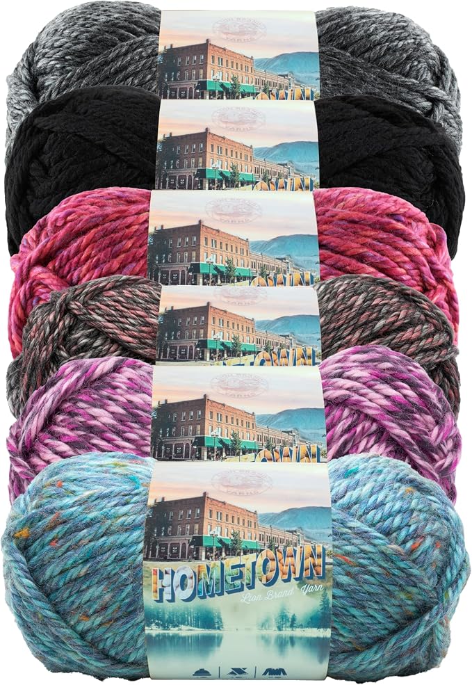 Lion Brand Yarn, Hometown Super Bulky Yarn, Patchwork Pack, 6 Skeins