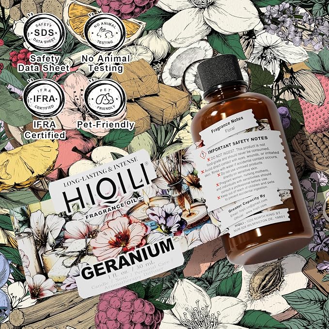HIQILI Geranium Fragrance Oil for Diffuser & Soap Making - 1 Fl Oz