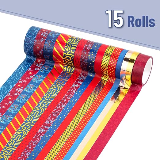 Mr. Pen- Washi Tape Set, 15 Rolls, Assorted Sizes, Metallic Foil | 5 Yards/Roll, Washi Tape for Scrapbook, Arts, Crafts, Journals and Planners, Gilded Grandeur
