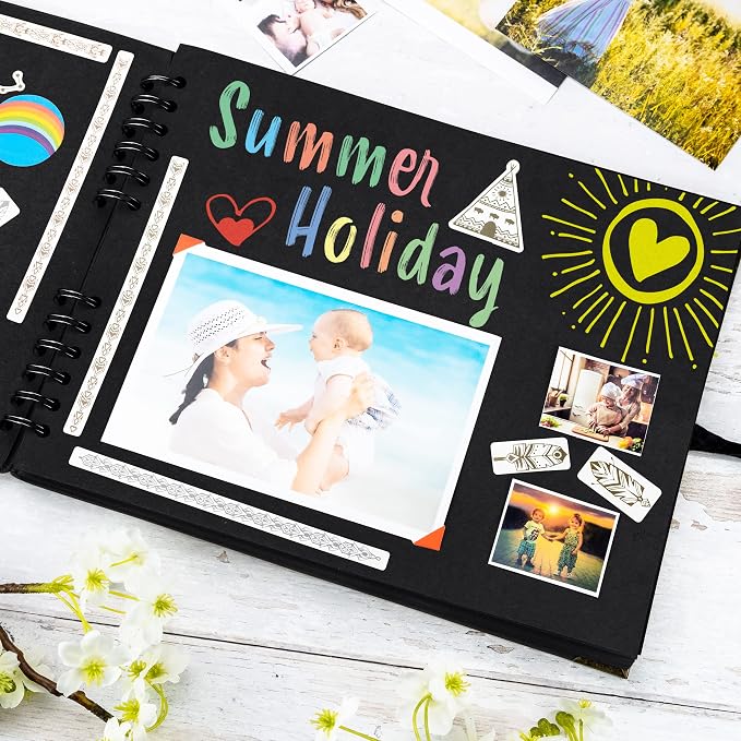 Scrapbook Album, 50 Pages, 11 x 8.5 Inch, Black Photo Album, Scrap Book | Hardcover with Thick 250 GSM Kraft Paper, Ideal for Your Scrapbooking Albums, Art & Craft Projects (Black, 11 x 8.5 Inch)