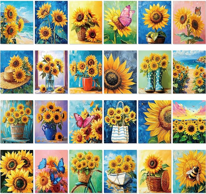 Sherr 24 Pcs Pre Drawn Canvas for Adult, Sunflower, 8 x 10 Inch