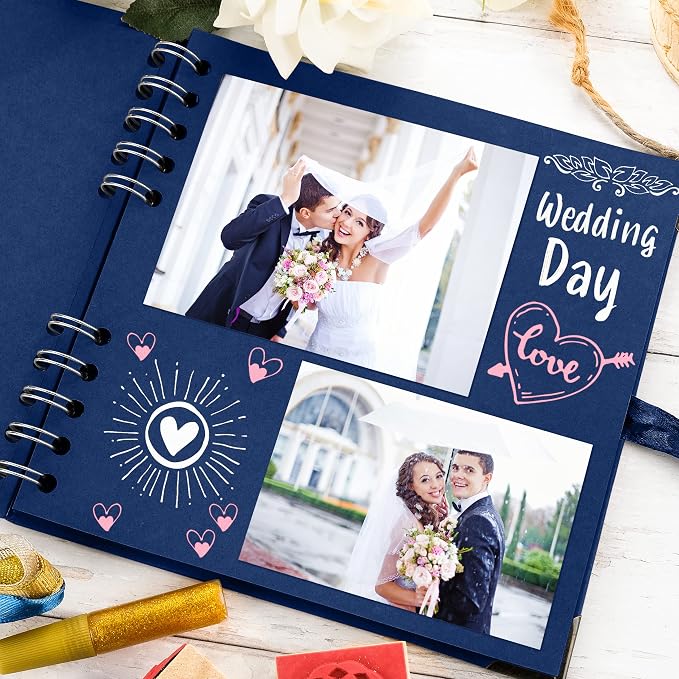 Bstorify Square Scrapbook Photo Albums 7 x 7 Inch Blue Hardcover with Ribbon Closure - Ideal for Scrapbooking, Art & Craft Projects | Hardcover with Thick 200 GSM Kraft Paper, Ideal for Your Scrapbooking Albums, Art & Craft Projects (Blue, 7 x 7 Inch)