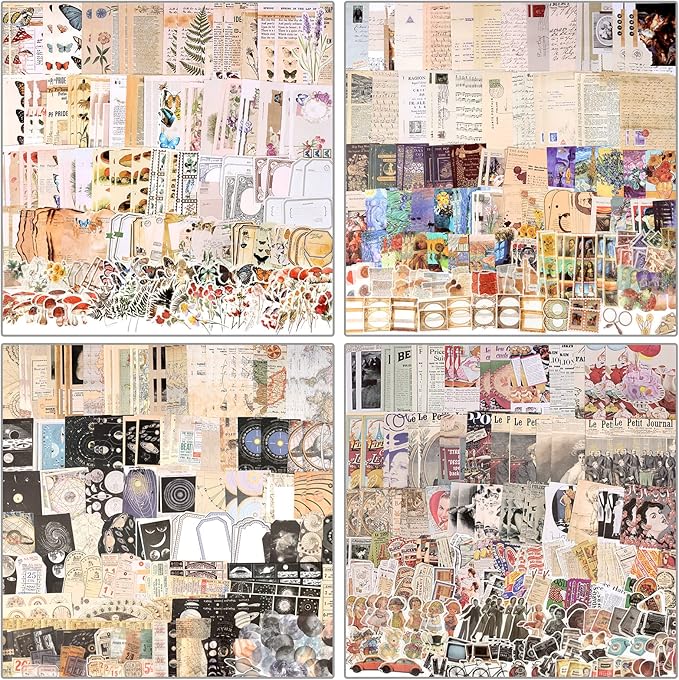 Draupnir 800pcs Vintage Junk Journal Supplies,Scrapbook Supplies Scrapbooking Paper and Stickers Ephemera for Art Aesthetic Journaling Kit Collage