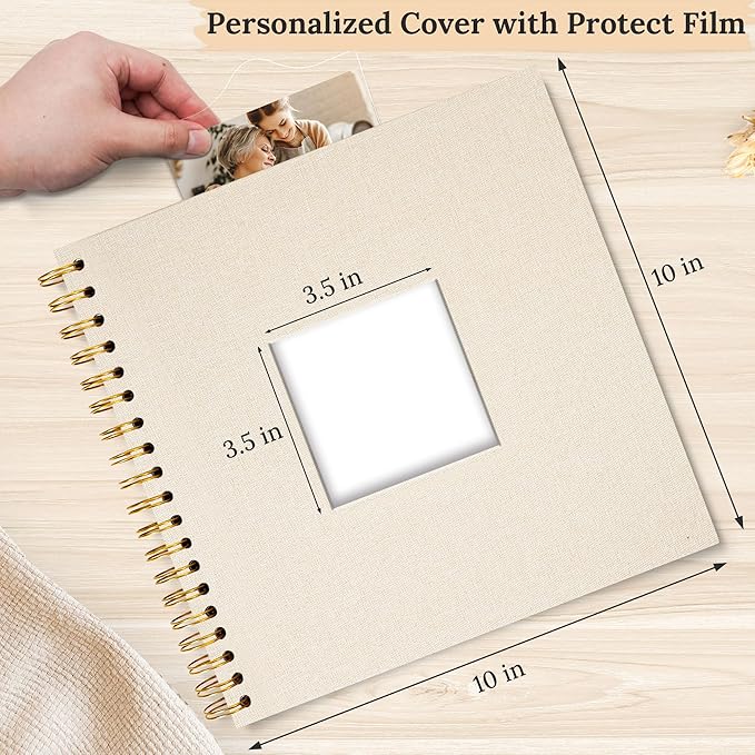 10"x10" Scrapbook Photo Album Linen Cover 40 Sheets 80 Pages White Paper | Beige Hardcover Kraft White Pages Memory Book, for Travel Wedding Guest Book Christmas Baby Fits 4x6 & Instant Photos