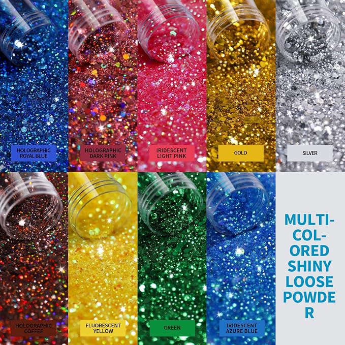 LEOBRO Chunky Glitter, 18 Jars Craft Glitter for Resin, Crafts, Tumbler DIY Arts and Crafts, Total 270g