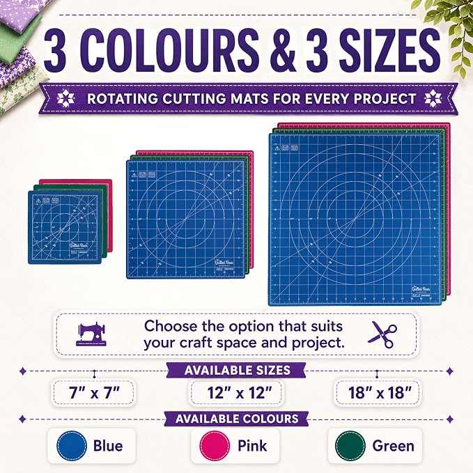 The Quilted Bear 18" x 18" Rotating Self-Healing Cutting Mat, Blue