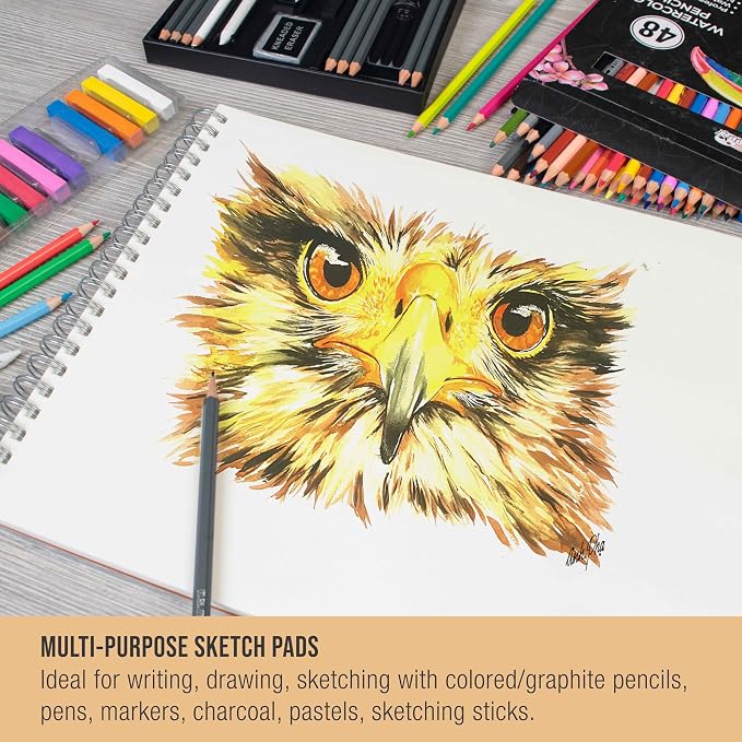 U.S. Art Supply 11"x14" Top Spiral Bound Sketch Book,100 Sheets Each 2-Pack | 60lb (100gsm), Acid-Free, Artist Sketchbook, Drawing Pad for Adults & Students