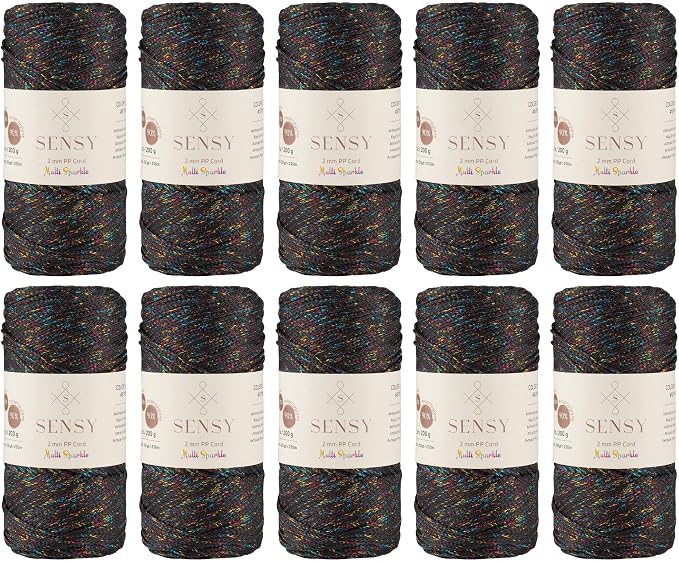 S Sensy 2mm-Polypropylene Macrame Cord 10 Skeins Anthracite Multi Sparkle