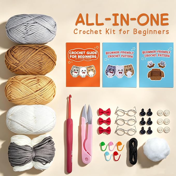 MASPODER Crochet Kit for Beginners Adults Complete Starter Cats Pattern