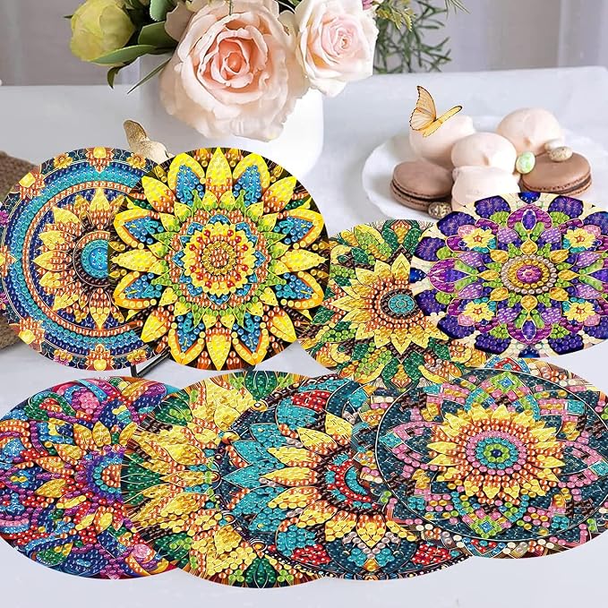 mrpwnle Diamond Art Coasters Kits, 8Pcs Mandala Diamond Painting Coasters