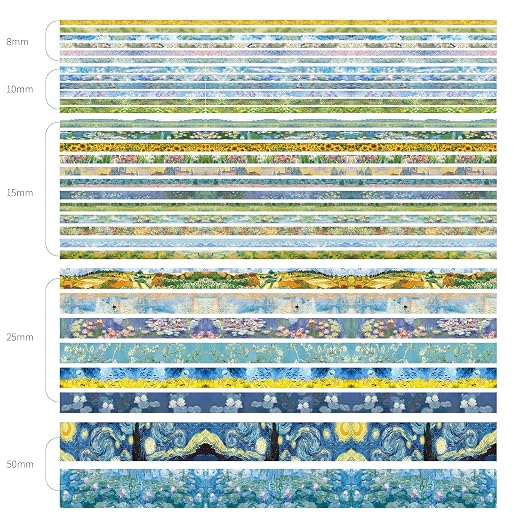 PAGEMORE 32 Rolls Washi Tape Set, Colored Van Gogh Patterns Decorative Masking Tape, Vintage Artists Tapes for Journaling, Junk Journal, DIY Craft Projects, Scrapbooking Supplies Decor