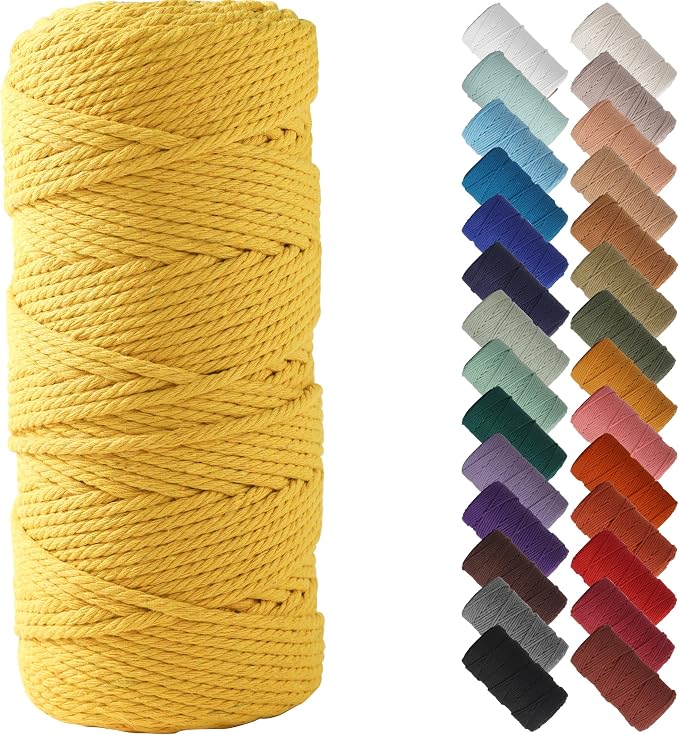 NOANTA 3mm x 109yards Yellowish Brown Macrame Cord, Cotton Macrame Yarn | Macrame Rope Supplies, 3 Strand Twisted Cotton Yarn String, Cotton Cord for Wall Hanging, Plant Hangers, Crafts, Knitting