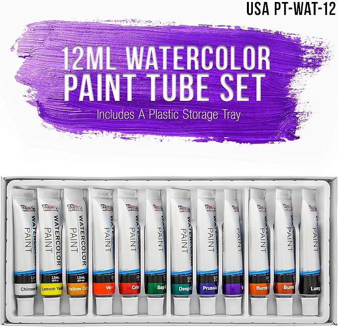 U.S. Art Supply Professional Watercolor Paint Set, 12 Colors in 12ml Tubes