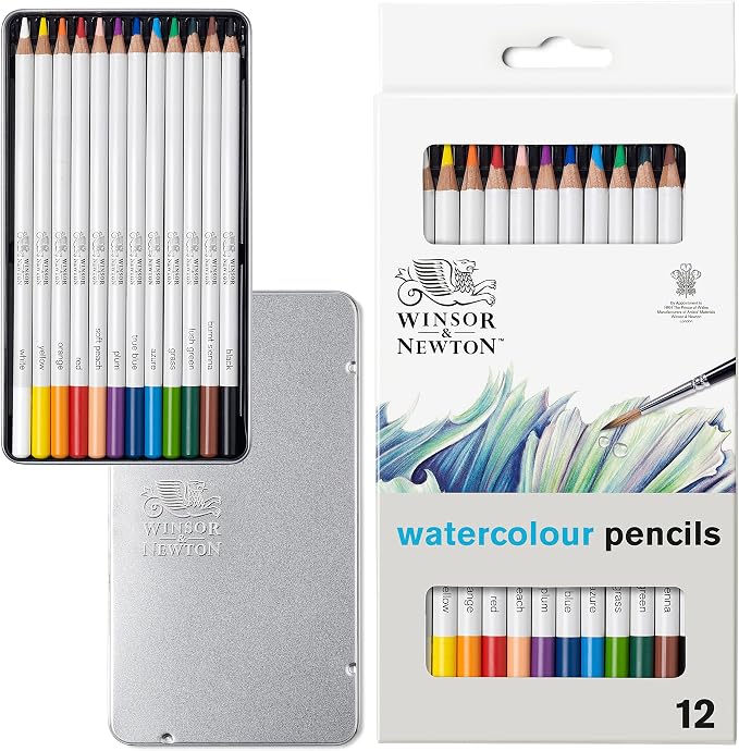 Winsor & Newton Studio Collection, Watercolor Pencils, Set of 12 | Highly pigmented, Wax-Based, Can be Used Wet/Dry, Add Water & Brush to Create Painterly Effects, Break-Resistant Points.
