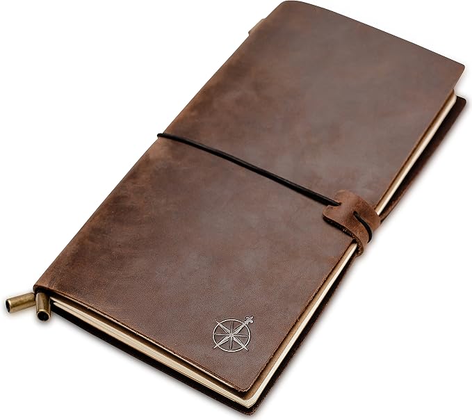 Wanderings Standard Size Travelers Notebook/Handcrafted Genuine Leather Journal - 4.75" x 8.5" (12 x 22cm) - Refillable Travel Journal - 100 GSM Blank Inserts