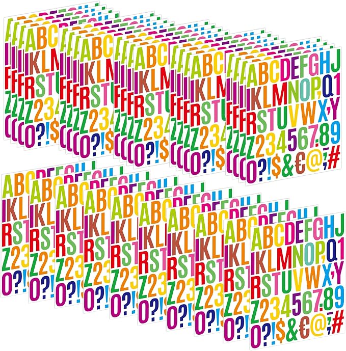 Letter Stickers 30 Sheets 1500 PCS Large Alphabet Sticker 2 Inch Vinyl Self Adhesive Stick on Stickers for Water Bottles Cup Mailbox Number Address Crafts Scrapbook Bulletin Board Decor (Colorful)