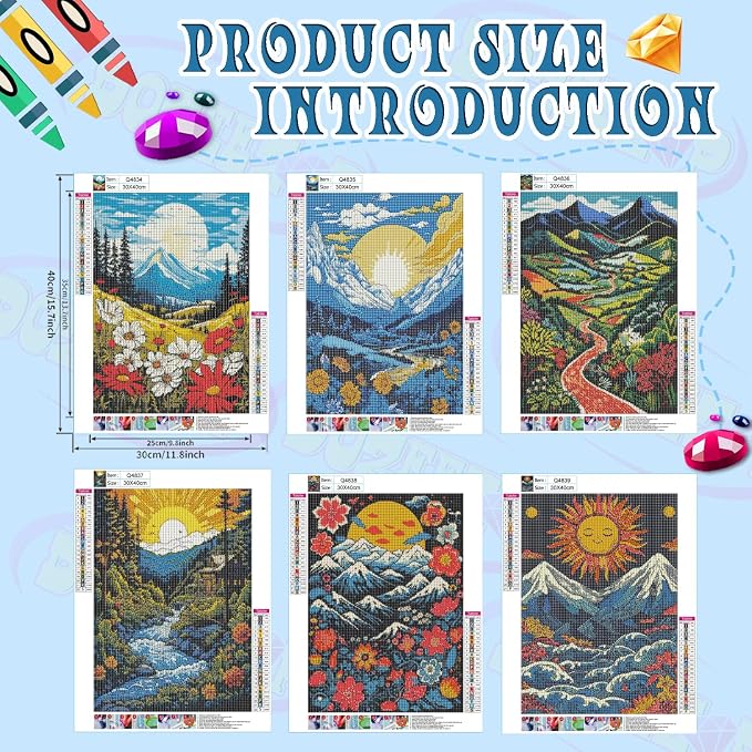 DOZEEZOP 6-Pack Diamond Art Kit for Adults, 5D Diamond Painting 12x16 Inch | Landscape pictures, Full Round Drills, Home Wall & Shelf Decor, Beginner-Friendly DIY Craft, Stress Relief, All-Occasion Gift