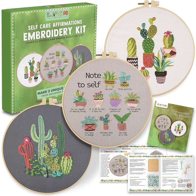Cactus Embroidery Kits for Adults - Stamped Beginner Hand Embroidery