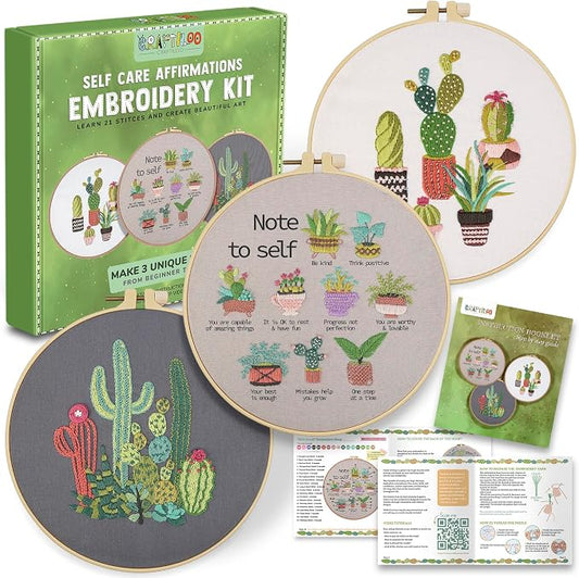Cactus Embroidery Kits for Adults - Stamped Beginner Hand Embroidery