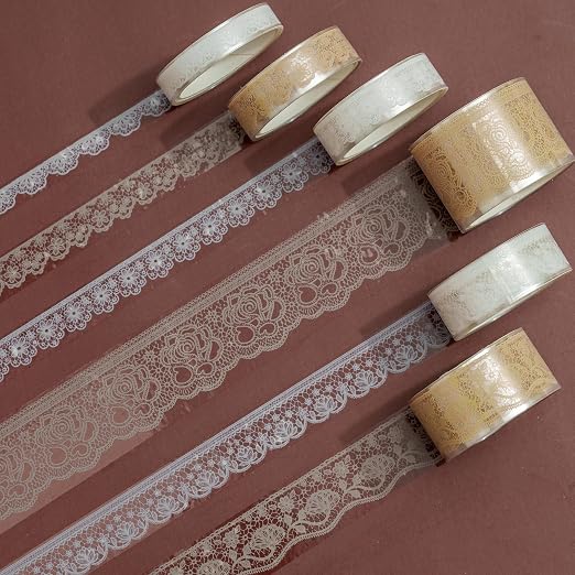 6 Rolls Lace Patterns PET Tapes Floral Arts Decorative Tape Set Adhesive Transparent Masking Tapes for DIY Craft, Kids, Scrapbook, DIY, Gift Wrapping, Journal (Tranquil Dew)