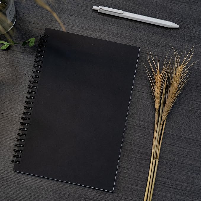 DSTELIN 9 inch x 6 inch, 100GSM, Blank Spiral Notebook, 1-Pack, Soft Cover, Sketch book, 160 Pages / 80 Sheets, (Black)