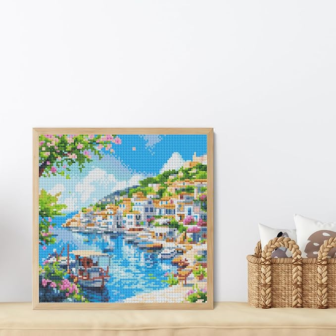 Seaside Town 5D DIY Diamond Painting Kits, Diamond Art Kits for Beginners | Full Drill Diamond Painting for Adults Gem Art Kits for Home Wall Decor13.78 x13.78 Inch