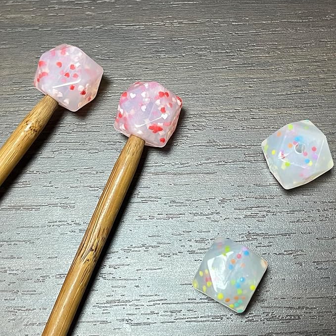 SPANSEE Hexagon Knitting Needle Holders - 4 Pcs, Size 3-13 (3.25mm-9mm), End Caps, Stitch Stoppers, Point Protectors