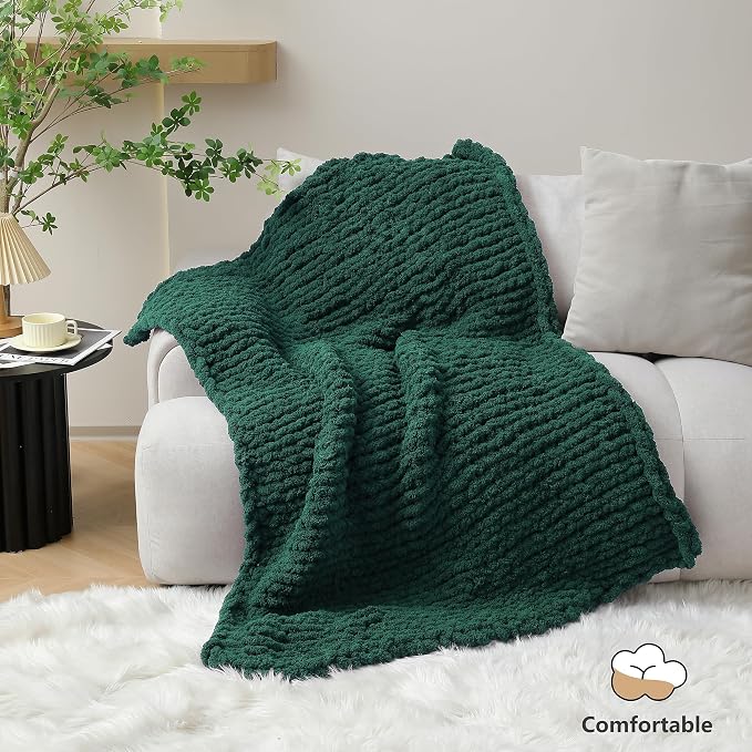 Cozyful Chunky Yarn for Hand Knitting - #10 Chunky Chenille Yarn, Jumbo Big Thick Chunky Yarns for Crocheting, Super Bulky Chunky Knit Blanket Yarns, 8 Skein (22 yds 8 oz Each Skein), Forest Green