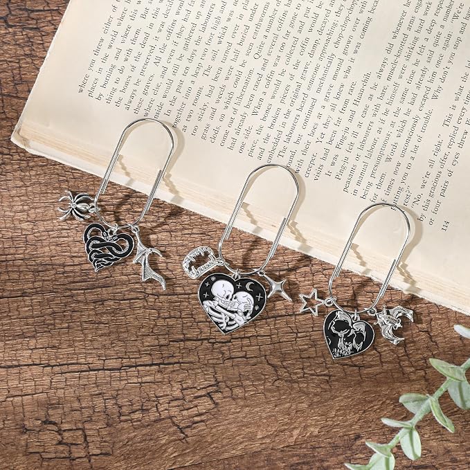 Paperclip Metal Bookmark Gifts - 3 Pcs Gothic Skull Paper Clips