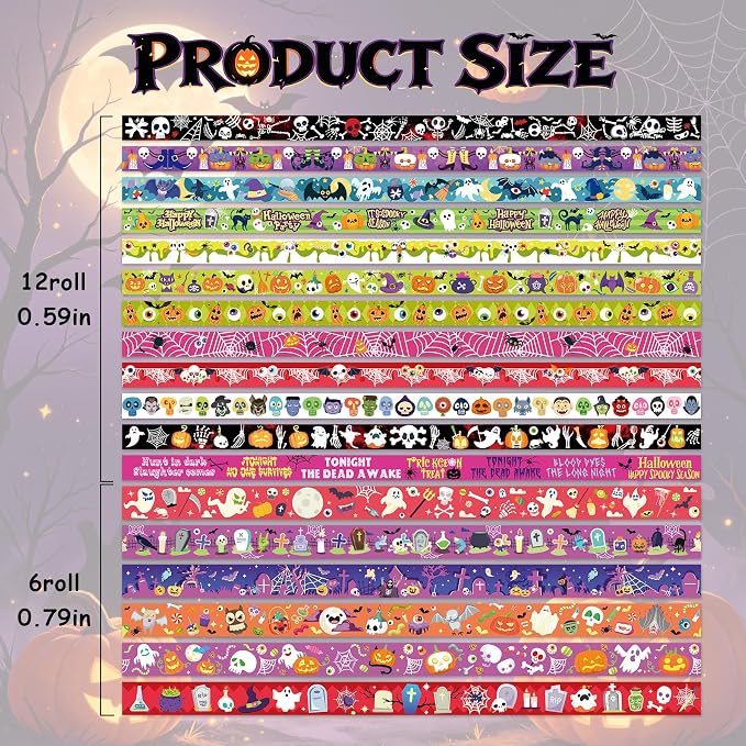 Bomichi 18 Rolls Halloween Thin Decorative Scrapbook Washi Tape Set
